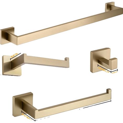 Juego de accesorios de baño, soportes de pared, construcción de metal resistente, juego dorado (1/2)