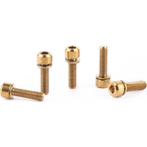 Juego de 6 tornillos de titanio de colores AIDUCHO para manillares de bicicleta de montaña M5 x 18 mm (dorados) (1/5)