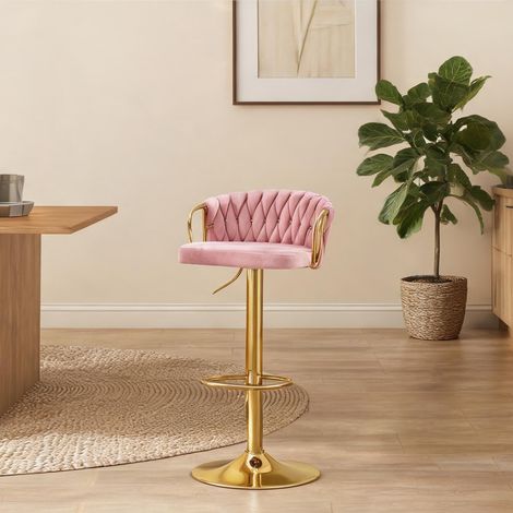 Tabouret de bar réglable en velours rose avec piètement métal (1/5)