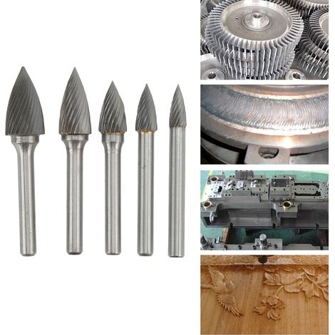Jeu de limes rotatives en carbure à une seule rainure de type G, manche de 6 mm de diamètre, adapté au meulage de surface dans les applications aérospatiales, automobiles et marines. (1/5)