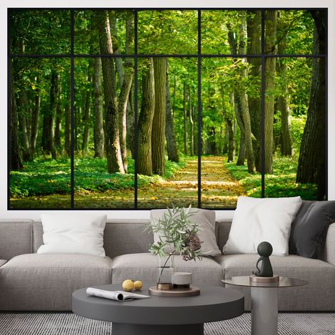 Stickers Trompe l'oeil fenêtre verrière - Chemin Forêt - 60 x 95 cm (1/5)