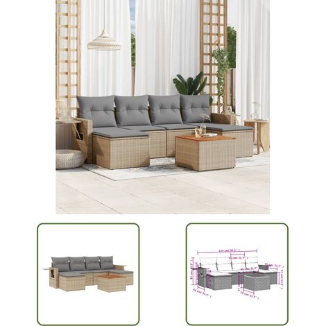 The Living Store 7-tlg. Garten-Sofagarnitur mit Kissen Beige Poly Rattan - Gartenmöbel Set - PE-Rattan Möbel - Outdoor Lounge - Esszimmergarnitur - Balkonmöbel (1/3)