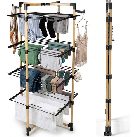 Stendibiancheria a Torre Verticale Pieghevole a 4 Livelli 69x175x69cm con Ruote