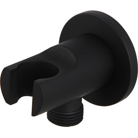 CCYKXA Wall Mounted Shower Head Connector with Bracket - Matte Black - Brass Hose Connector with Wall Mount for Shower Head G 1/2"