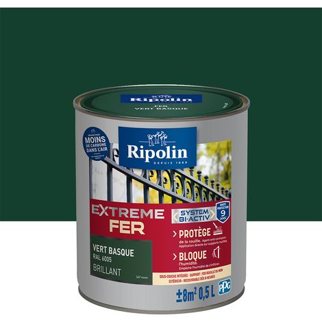 Ripolin – Peinture pour fer extérieur 0,5L – Brillant – Vert basque RAL 6005 – Anti-corrosion – Résistance intempéries et UV