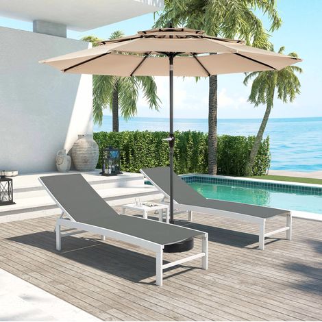 Parasol de jardín 10 ft de poliéster caqui, inclinable, para jardín y piscina FloraGrace (1/5)