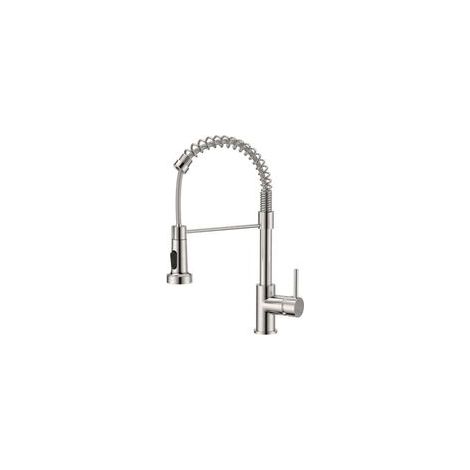 QORVA-Robinet Cuisine, Mitigeur Cuisine Avec Douchette Pivotant à 360° d'Évier à Arc Élevé Pulvérisateur Escamotable 2 Modes, Acier Inoxydable (1/5)
