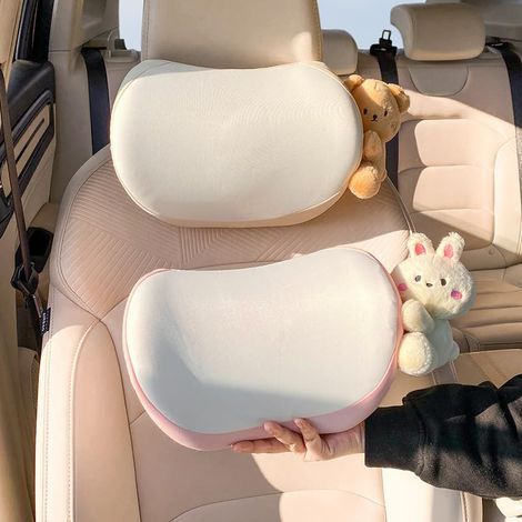 Adorable ensemble de 2 coussins pour appui-tête de voiture : coussins de nuque ours et lapin, soutien de la nuque en mousse à mémoire de forme pour une conduite confortable (rose + marron) (1/5)