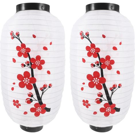 2 Lanternes Japonaises Blanches - Tissu et Fil de Fer - Suspension Décorative - Intérieur et Fêtes - 45x25x25 cm (1/5)