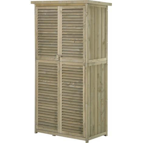 easycomfort casetta in legno da giardino con tetto impermeabile, armadio da esterno porta attrezzi da giardino con 4 scompartimenti, 87x46.5x160cm