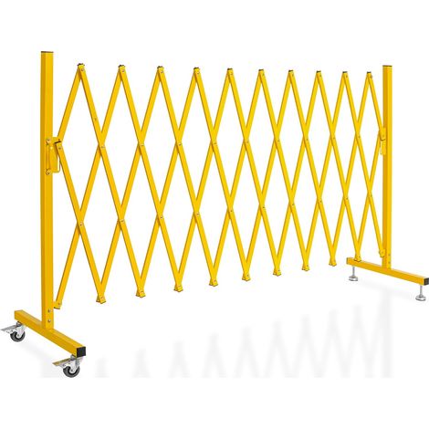 Porte à ciseaux extensible, largeur maximale 332 cm x hauteur 103 cm, télescopique, pour chantiers, stations, écoles et garages, avec clôture en accordéon, jaune (1/5)