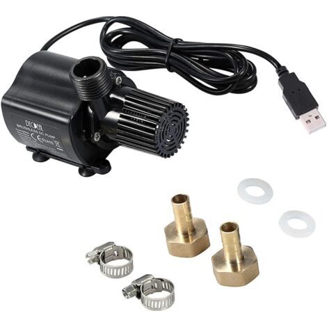 Pompe de fontaine de jardin - USB - Avec 2 buses en laiton et câble de chargement USB - Mini pompe à eau pour bassin, fontaine, aquarium, piscine, jardin - Noir (1/4)