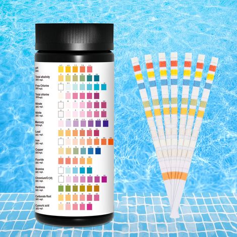 Test eau potable,potable Kit de test d'eau,Lote de 100 Bandelettes d'analyse,16 in 1 bandelettes de test d'eau,Lot de Bandelette Piscine,qualité (1/5)