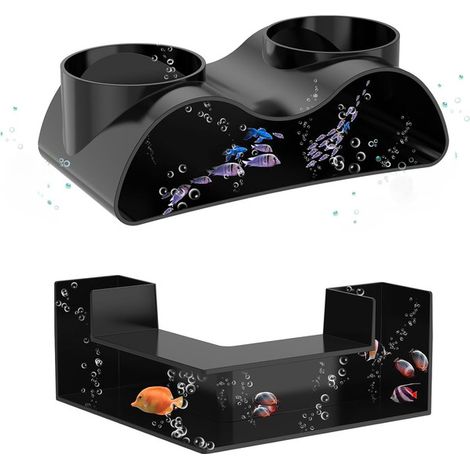 Lot de 2 grottes cachettes pour aquarium, tunnel tunnel en L et double trou pour poissons et reptiles, abri décoratif en plastique (1/5)