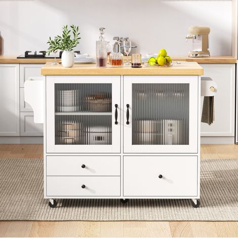 Meuble rangement cuisine extensible à roulettes MDF blanc HAVRYA (1/5)