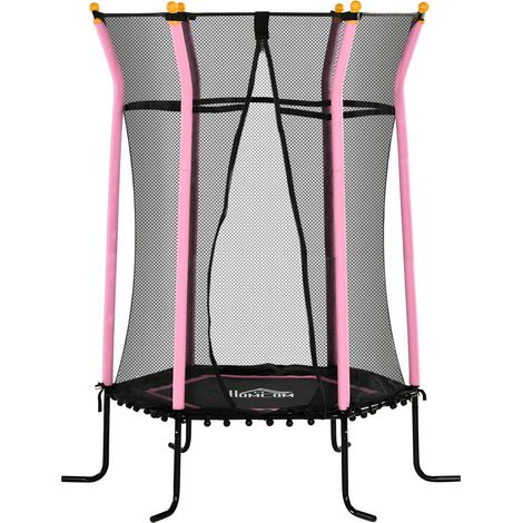 Cama elástica para niños Ø163,5 cm, cama elástica con red de seguridad, cubierta de bordes, cama elástica de jardín para niños de 3 a 10 años, capacidad de carga de hasta 50 kg, rosa