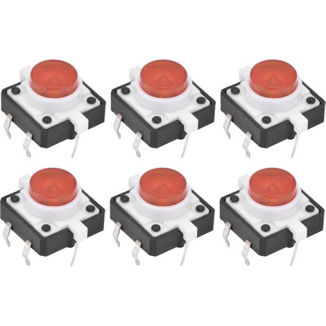 Lot de 20 boutons-poussoirs tactiles momentanés à LED, 12 x 12 x 7,3 mm, rouges (1/5)