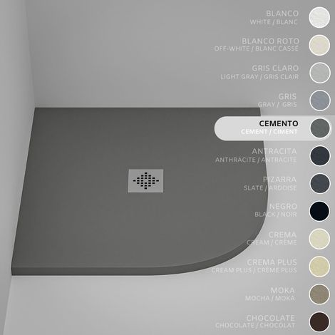 Receveur de Douche Semicirculaire SOULHOME Résine et Charge Minérale Antidérapant 80x80 cm Gris Ciment - Grille Inox (1/5)