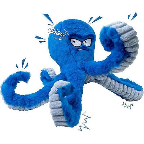 Blaues Plüsch-Oktopus-Hundespielzeug mit Quietscher und Knistergeräusch, interaktives Kauspielzeug für kleine, mittlere und große Hunde, batteriebetrieben (1/5)