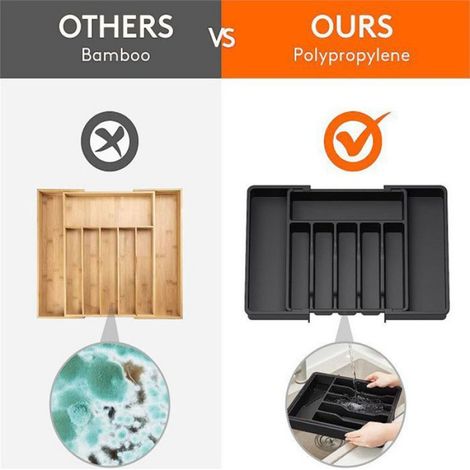 Porte-couverts, porte-ustensiles extensible pour tiroir noir (1/5)