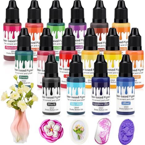 Colorant Plâtre pour Moulage, 16 couleurs Pigment à base d'eau pour poudre de coulée, béton, plâtre, peinture liquide, ciment, moulage de résine bricolage artisanat, 20 ml Chacun (1/5)