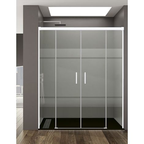 ALLSTONE BASIC Duschabtrennung 2+2 ohne Bodenprofil 5 Farben 2 Glasarten 6mm in Aluminium Weißes-profil 152-162 cm Siebdruck glas (1/4)