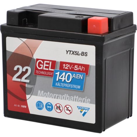 Cartec Gel Motorradbatterie YTX5L-BS 5Ah 140A Gel-Batterie
