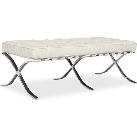 Town Hocker (2 Sitzplätze) - Hochwertiges Leder Ivory - Rostfreier Stahl, Leder, Leder, Metall