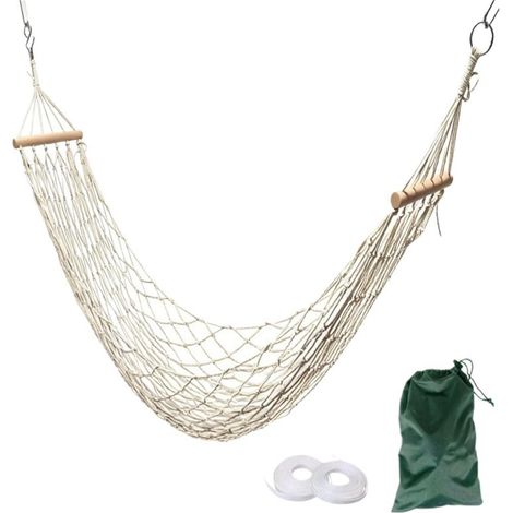 JSSEVN - Hamaca de malla de algodón antivuelco para patios, camping, exteriores y uso doméstico. (1/5)