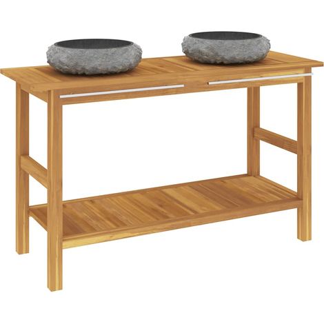 Maison Exclusive - Mobile Vanità Bagno e Lavandini Marmo Nero Legno Massello Teak