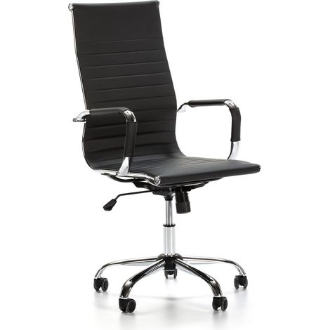 Sillón de Oficina MAX reclinable Negro. Piel sintética. Silla ejecutiva con reposacabezas y conjín engrosados. Altura Ajustable. Diseño ergonómico