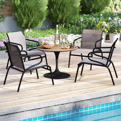 Ensemble de 2 Chaises de Patio Chaises de Salle à Manger d'Extérieur avec Tissu Respirant et Structure en Métal Mobilier de Bistrot Gris (1/3)