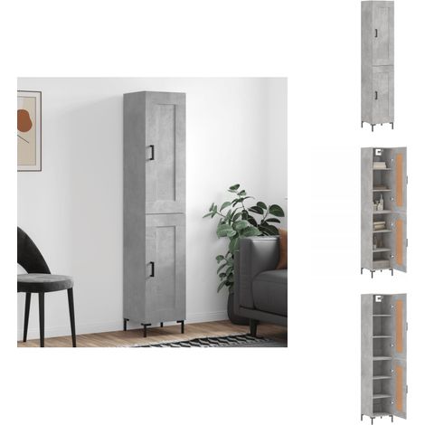 Buffet haut Gris béton 34,5x34x180 cm Bois d'ingénierie - Buffet Design Moderne - Meuble Rangement Gris - Armoire Cuisine - Buffet Bas - Buffet Haut (1/5)