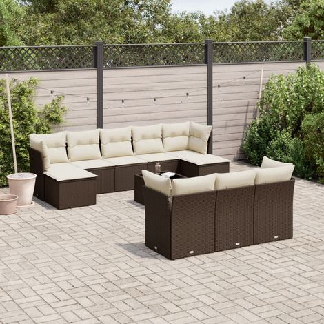 Set de sofás de jardín 11 pzas cojines ratán sintético marrón vidaXL (1/5)