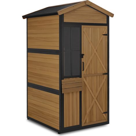 M MCombo Gartenschrank Holz Metgallgestell mit 3 Ablagen, Geräteschuppen Wetterfest, Gartenhaus Outdoor Wasserdicht, Aufbewahrungsschrank für Außenbereich, 2750 (Natur)