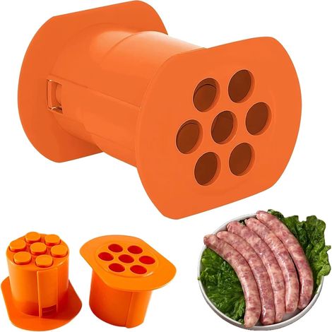Presse à hot-dog, kit manuel, moule à saucisses, moule à hot-dog, ustensile de cuisine à 7 trous, machine à hot-dog, avec extrudeuse à bandes de viande (orange) (1/5)