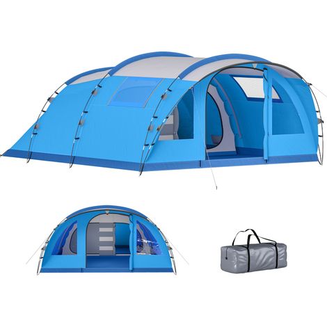 Tienda de Campaña Familiar Tipo Túnel para 5 Personas con 3 Habitaciones Puerta 4 Ventanas Impermeable Fácil Montaje (1/5)