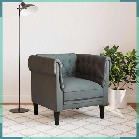 372539 Fauteuil Chesterfield gris foncé tissu (1/5)