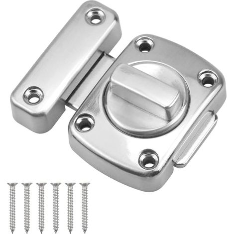 Loquet Rotatif de Porte Loquet Tournant Verrou de Porte Serrure de Verrouillage avec 6 Vis, Loquet en Alliage de Zinc pour Porte Salle de Bains Chambre Toilette, Finition Brossée en Métal, Argent (1/5)