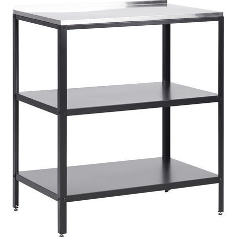 Cocina exterior de metal negro plateado 80 cm isla acero inoxidable 2 estantes Vilama (1/5)