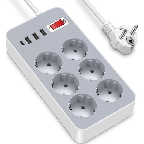 Multiprise avec Prise EU [6 Outlets + 4 Ports USB + Type C] [Cordon 1.2m] [ABS][2200W] [10A] (1/5)