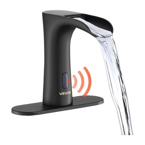 Grifo de Lavabo Automático sin Contacto para Baño, Latón, con Sensor y Tapa, Grifo a Pilas, Cascada Semi-Cerrada, Recubrimiento Electroforético, 7,6 L/min, Negro Mate, 160 x 62 x 145 mm (1/5)