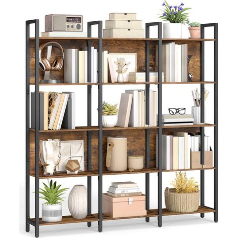 Libreria scaffale portaoggetti scaffale da cucina 5 ripiani struttura in acciaio stabile per ufficio ingresso soggiorno stile industriale marrone 120004262