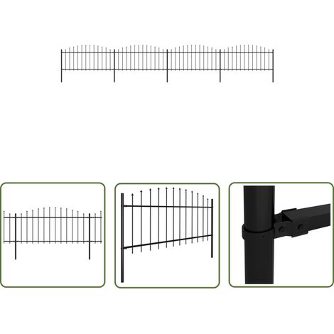 The Living Store Gartenzaun mit Speerspitzen Stahl (0,5 - 0,75) x 6,8 m Schwarz - Gartenzaun - Stahlezaunt - Metallzaun - Zaun Schwarz - Sicherheitszaun (1/5)