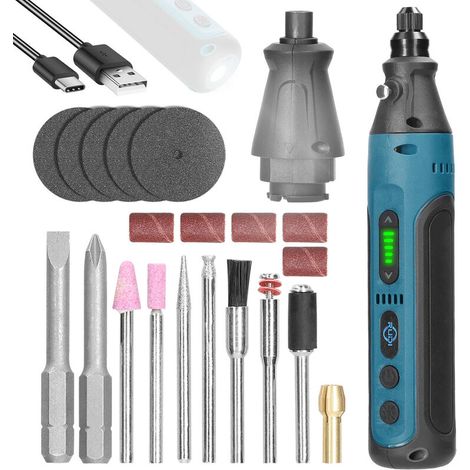 Kit de tournevis de meulage 2 en 1 sans fil de type C rechargeable multi-usage électrique Mini outil électrique multifonction 2 embouts de pilote 7 embouts de meulage avec lumière LED pour réparer un (1/5)