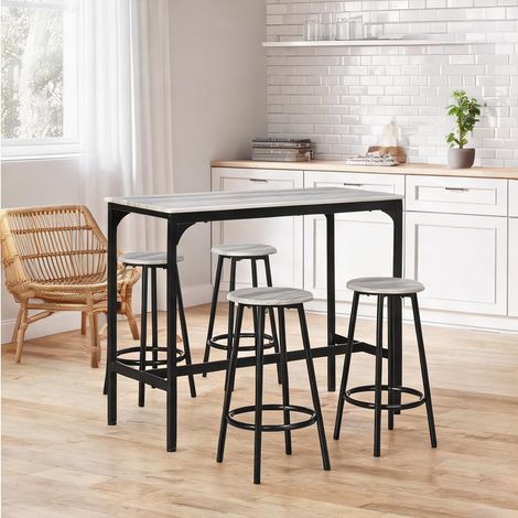 Table de bar avec 4 tabourets industriel métal et MDF gris en MDF (1/5)