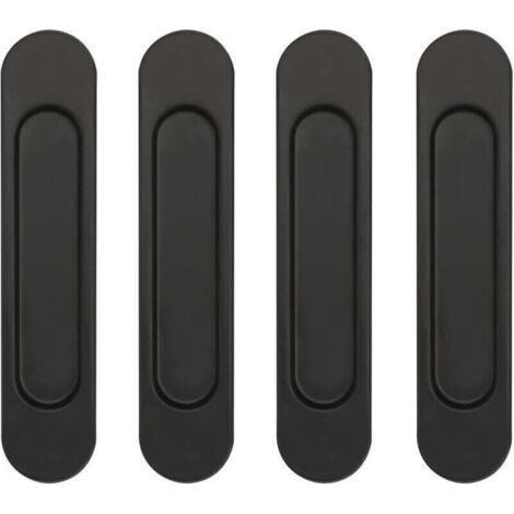 FENOPLASTICAEnsemble de 4 poignées ovales autocollantes pour portes coulissantes, en alliage d'aluminium noir, sans perçage, pour portes coulissantes et fenêtres de placard. (1/4)