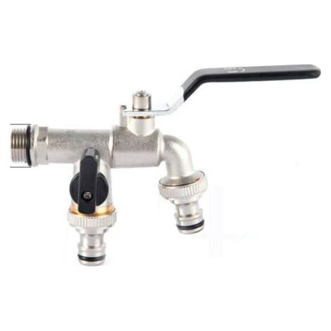 Lot de 2 robinets extérieurs antigel en laiton chromé, double sortie 3/4 pouces, débit élevé pour chasses d'eau, installation facile. (1/2)
