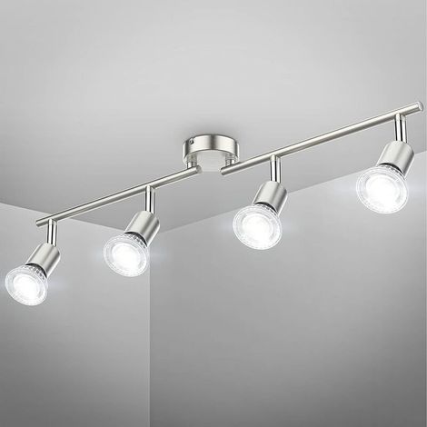 Plafonnier LED 4 Spots Orientables Argent 4 x GU10 Barre Spot Plafond LED Eclairage Intérieur pour Salon Salle à Manger Cuisine Couloir (1/5)