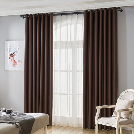 Rideaux 2 Pièces en Polyester Anti-moisissure Occultant pour Chambre et Salon, Kaki 229x229 cm, Voilage Double, Bloque la Lumière (1/5)
